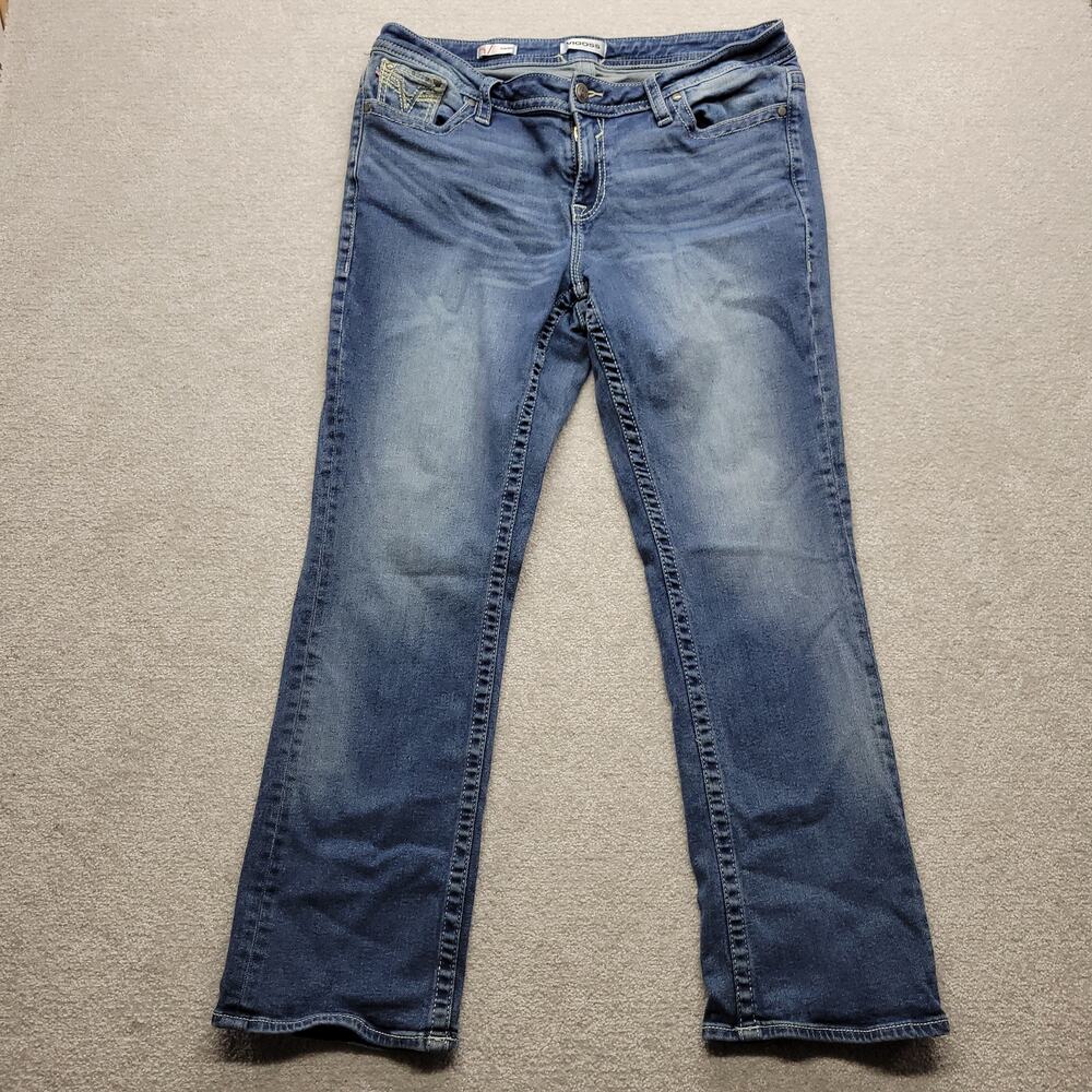 Vigoss Women's Size 16 Slim Bootcut Jeans Stretch Blue Denim Embroidered